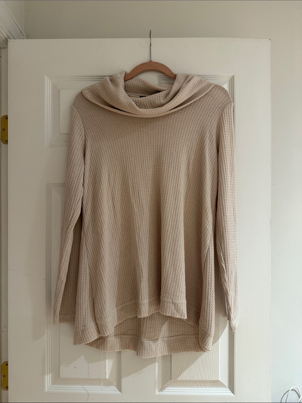 Joan Vass Cream Waffle-Knit Cowl Neck Sweater